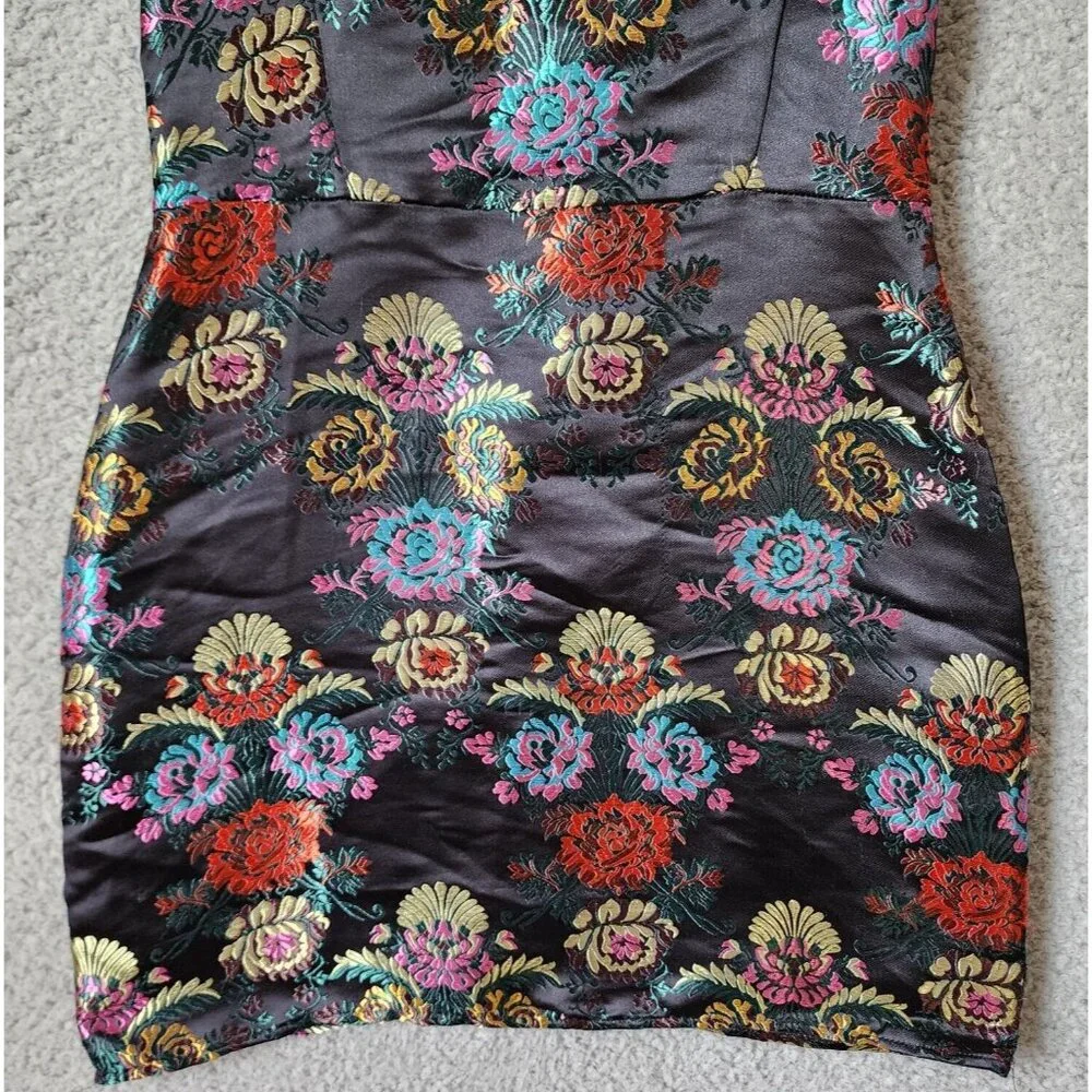 Zara Trafaluc Women's Sleeveless Mini Dress Satin Floral Jacquard Black Size M - Picture 5 of 16